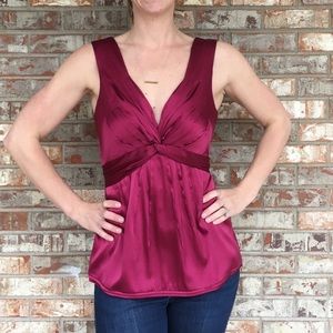 BCBG Magenta Silk Top with Tie and Gold Zipper M